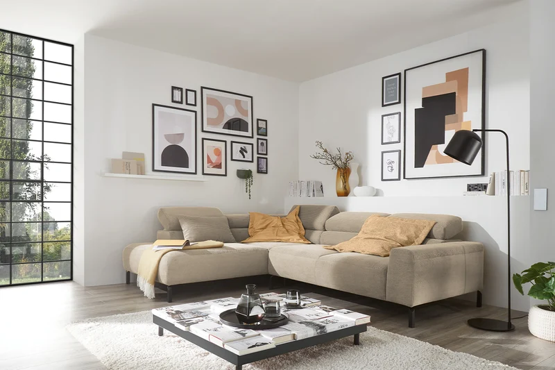 KAWOLA Sofa DELIA Ecksofa Feincord beige