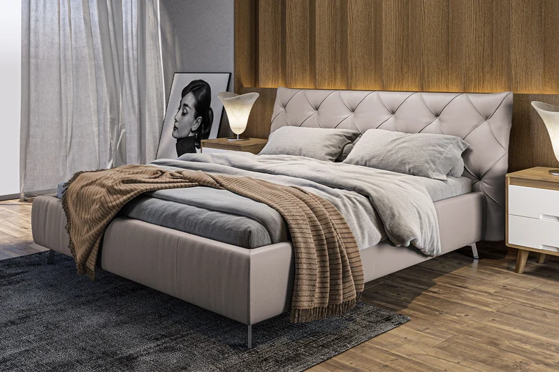 KAWOLA Bett ANNY Polsterbett Leder hellgrau