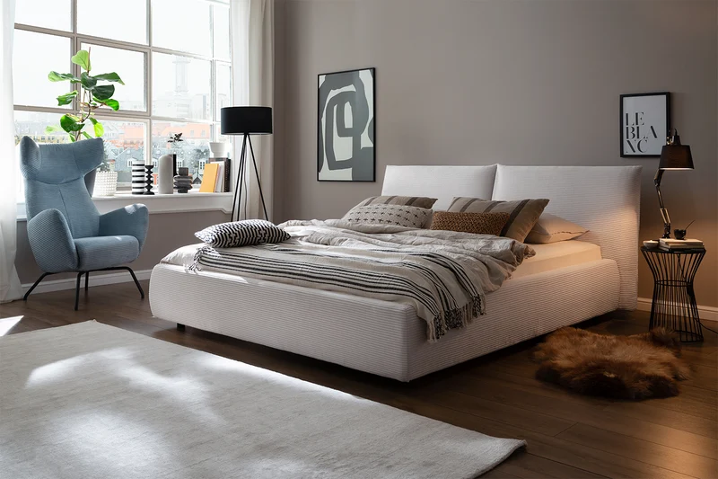 KAWOLA Bett HENRY Polsterbett Cord cremeweiß