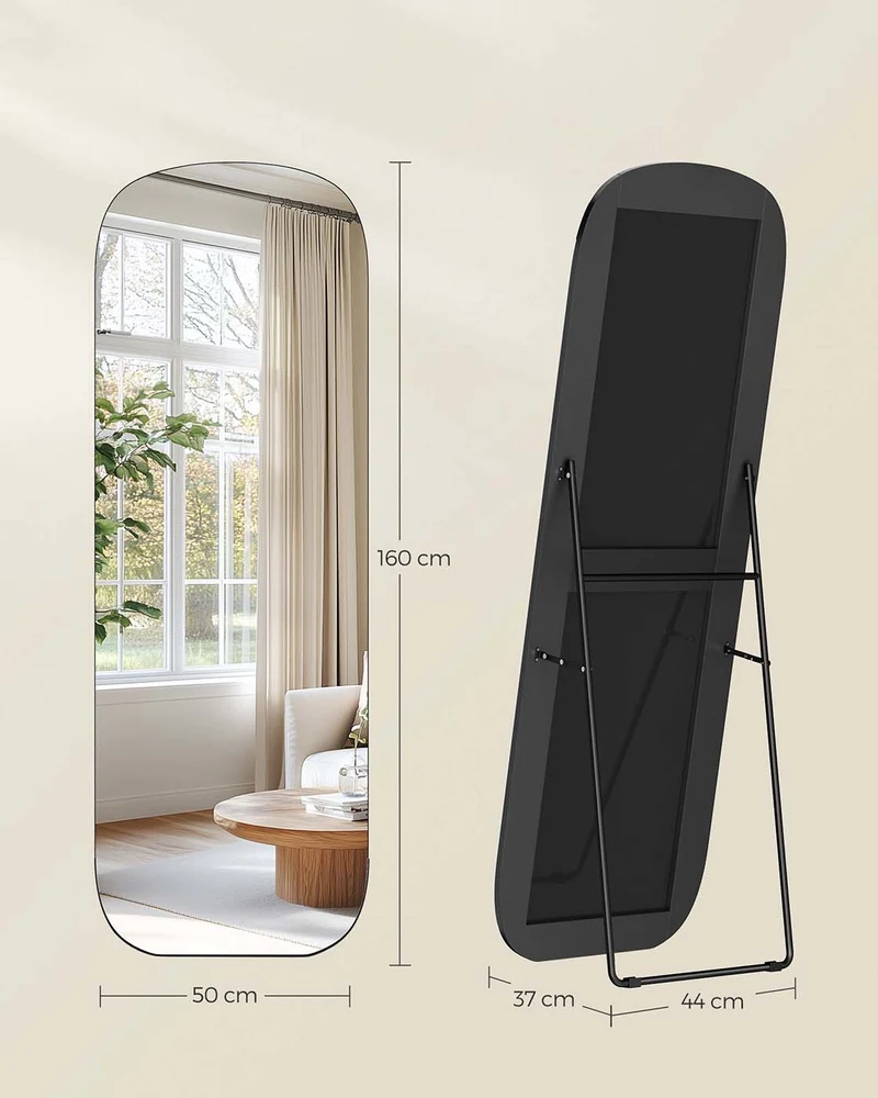 Standspiegel 160 x 50 cm – Gehärtetes Glas mit Aluminiumrahmen – Bruchsicher & Elegant