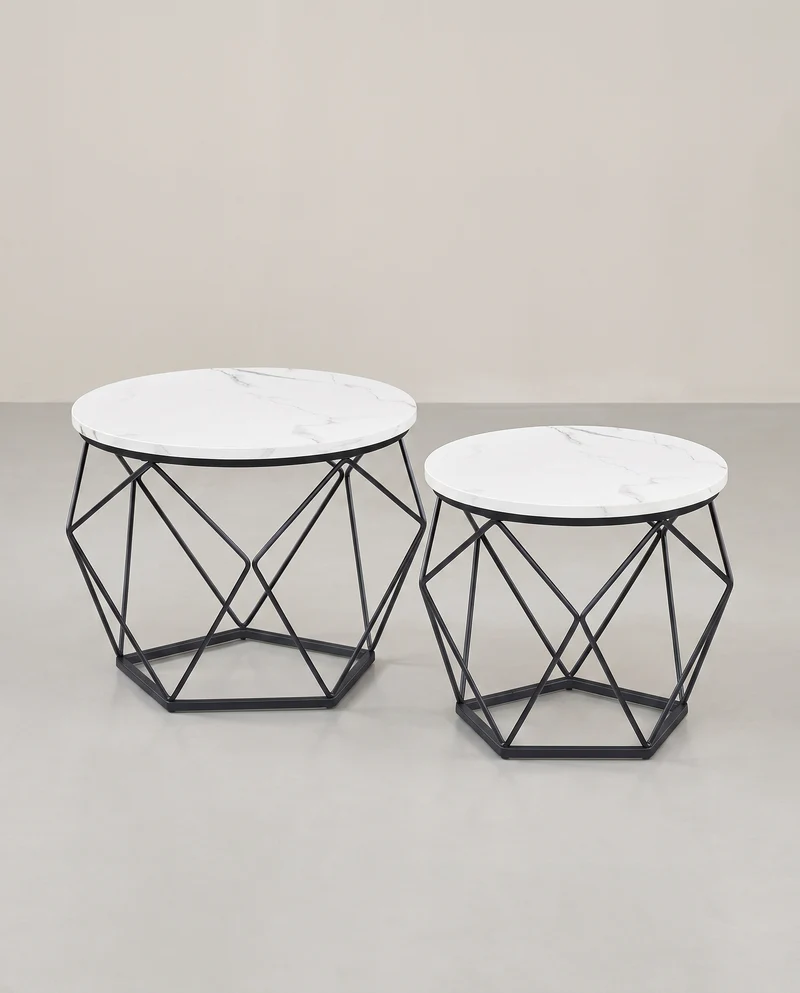 2er-Set runde Beistelltische – Modernes Design – Schwarz – Kompakt und multifunktional