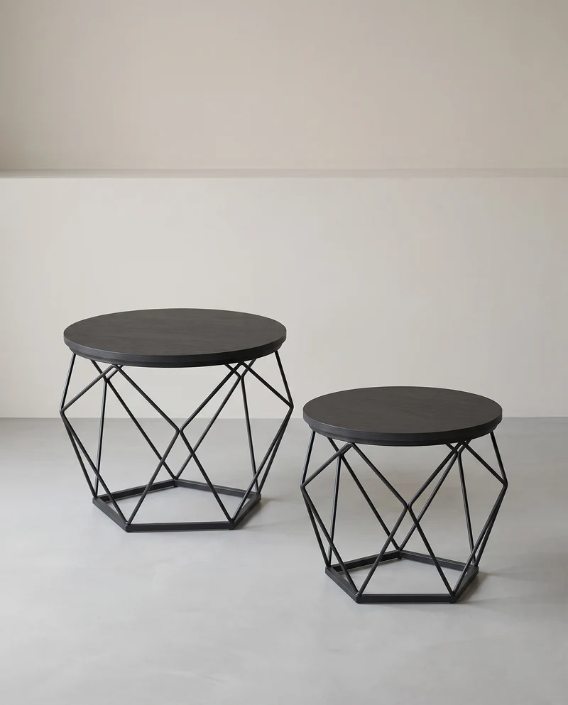 2er-Set runde Beistelltische – Modernes Design – Schwarz – Kompakt und multifunktional