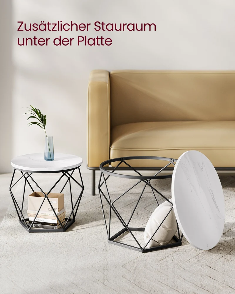 2er-Set runde Beistelltische – Modernes Design – Schwarz – Kompakt und multifunktional