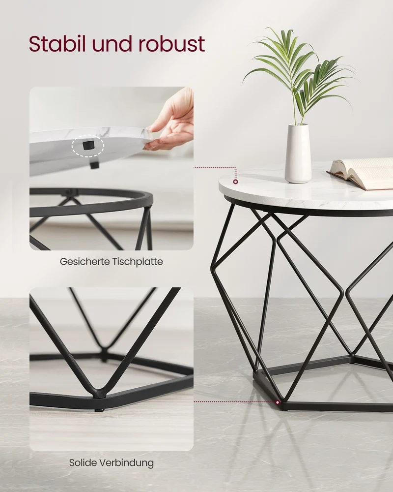 2er-Set runde Beistelltische – Modernes Design – Schwarz – Kompakt und multifunktional