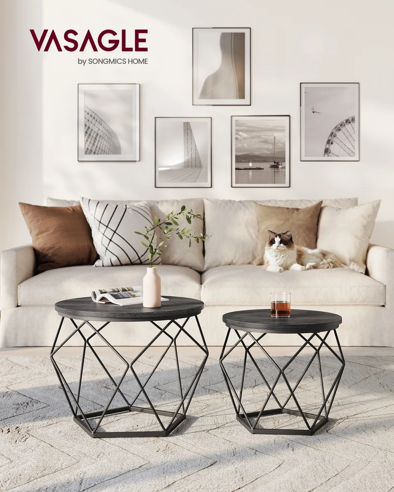 2er-Set runde Beistelltische – Modernes Design – Schwarz – Kompakt und multifunktional