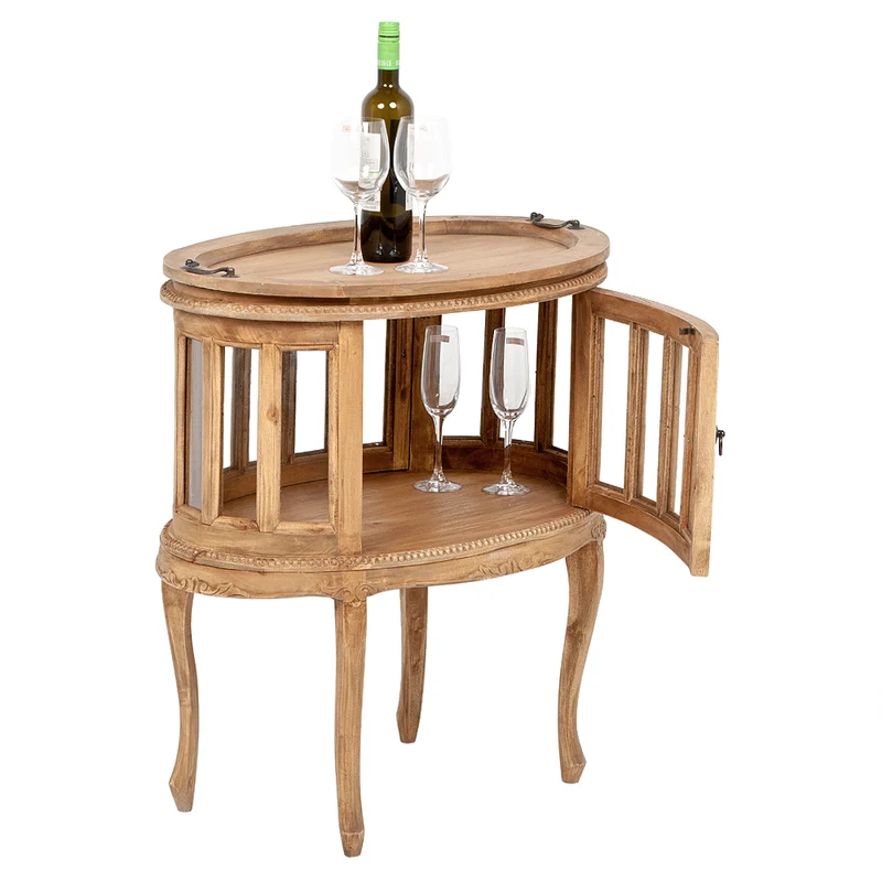 Massivholz Barschrank CORUNA 75cm Antique Natural Servier-Tablett