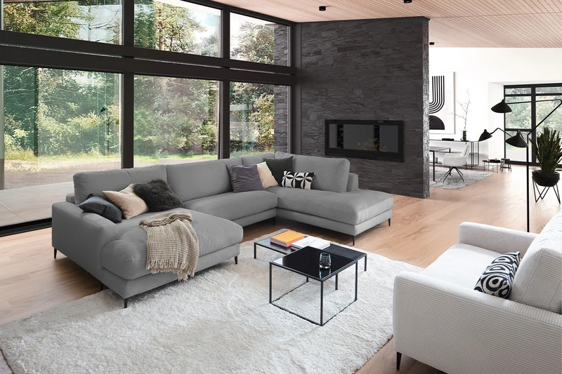 KAWOLA Sofa CARA Wohnlandschaft U-Form Cord grau