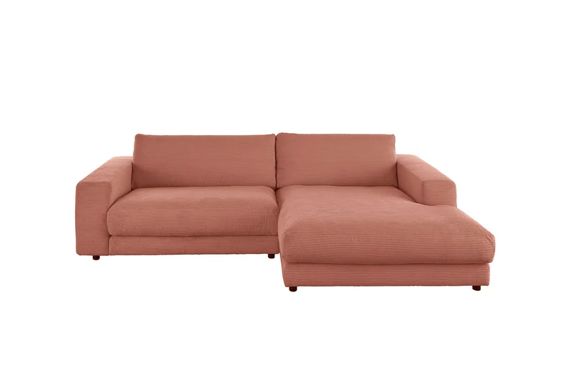 KAWOLA Sofa MADELINE Ecksofa mit Longchair Cord rost