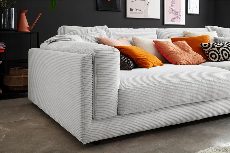 KAWOLA Big Sofa RAINA Cord hellgrau