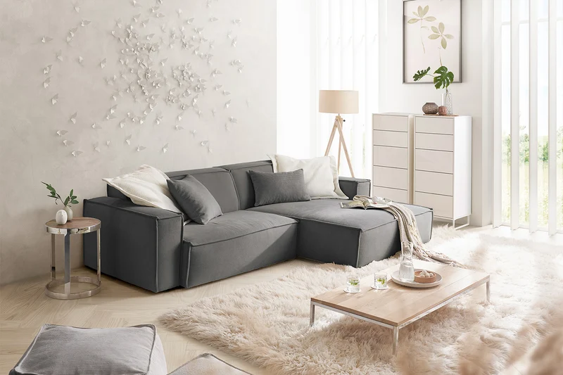 KAWOLA Sofa SAMU Ecksofa Feincord anthrazit