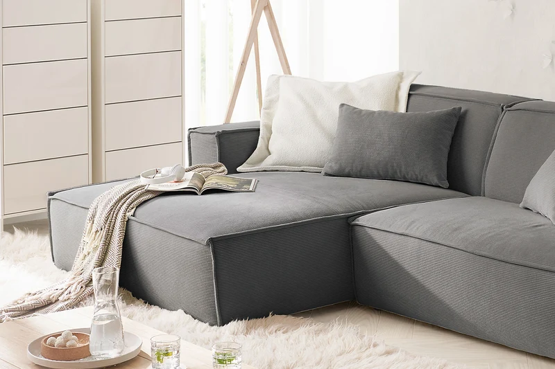 KAWOLA Sofa SAMU Ecksofa Feincord anthrazit