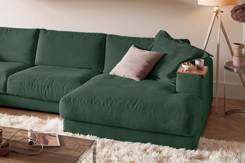 KAWOLA Sofa MADELINE Wohnlandschaft U-Form Cord smaragd