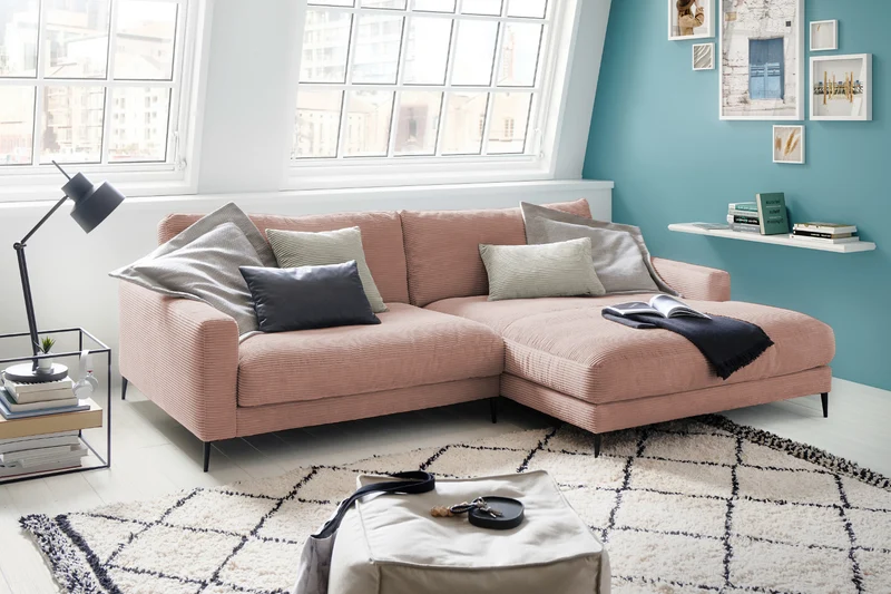 KAWOLA Ecksofa CARA Sofa Cord rosa