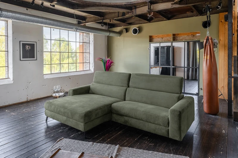 KAWOLA Sofa LAISKA Ecksofa Cord olivgrün