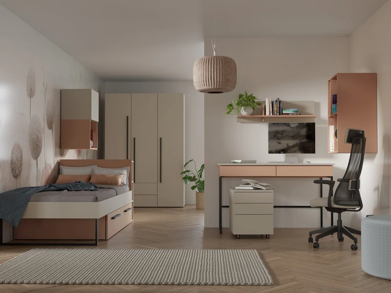 Lorin Hängeschrank 45 cm mit 1 Tür und offenem Fach – Kaschmir / Alpaka