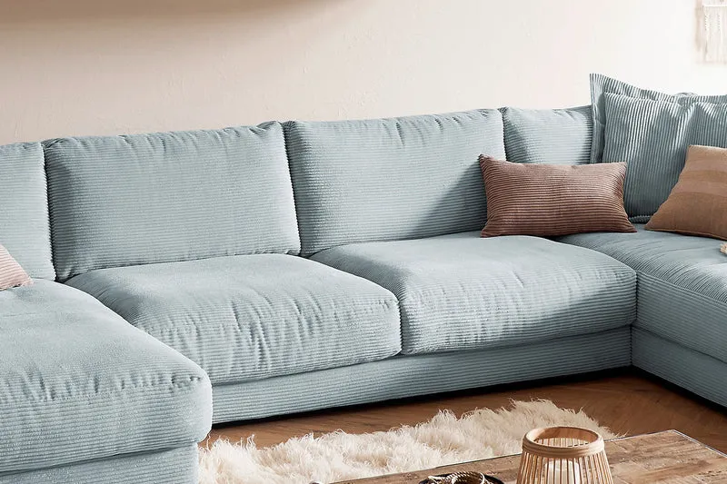 KAWOLA Sofa MADELINE Wohnlandschaft U-Form Cord hellblau