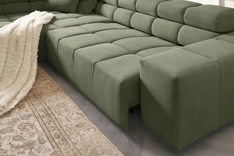 KAWOLA Sofa NEVADA Ecksofa Feincord olivgrün