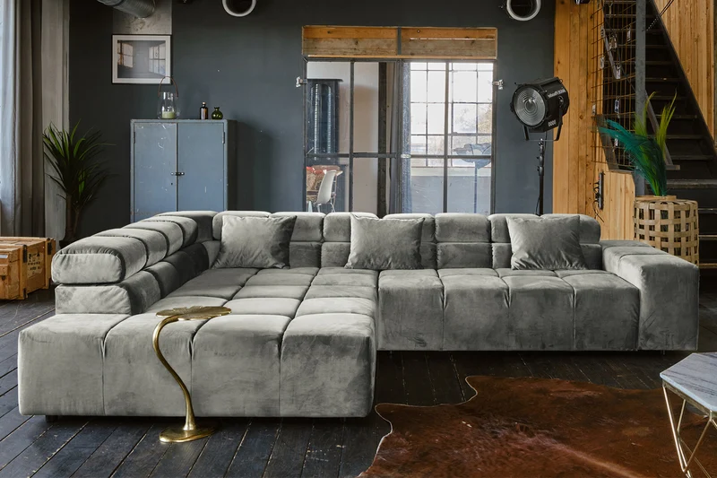 KAWOLA Sofa NEVADA Ecksofa Velvet silber