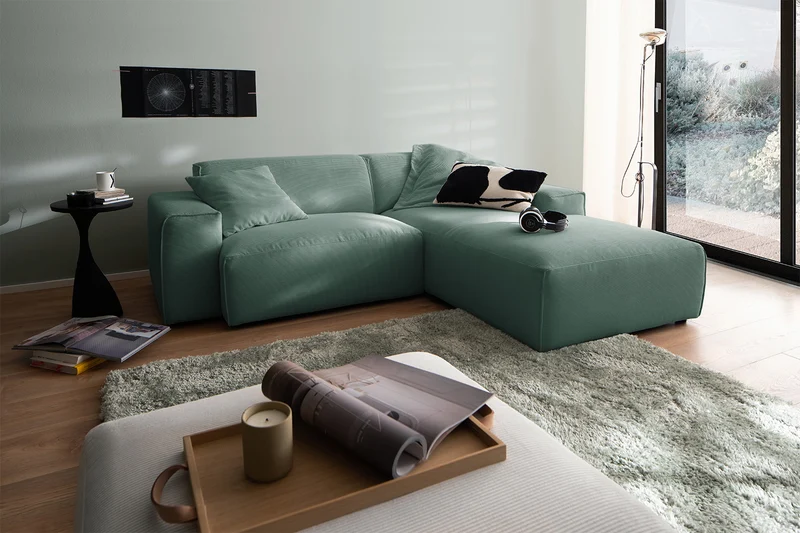 KAWOLA Sofa RANI Ecksofa Feincord grün