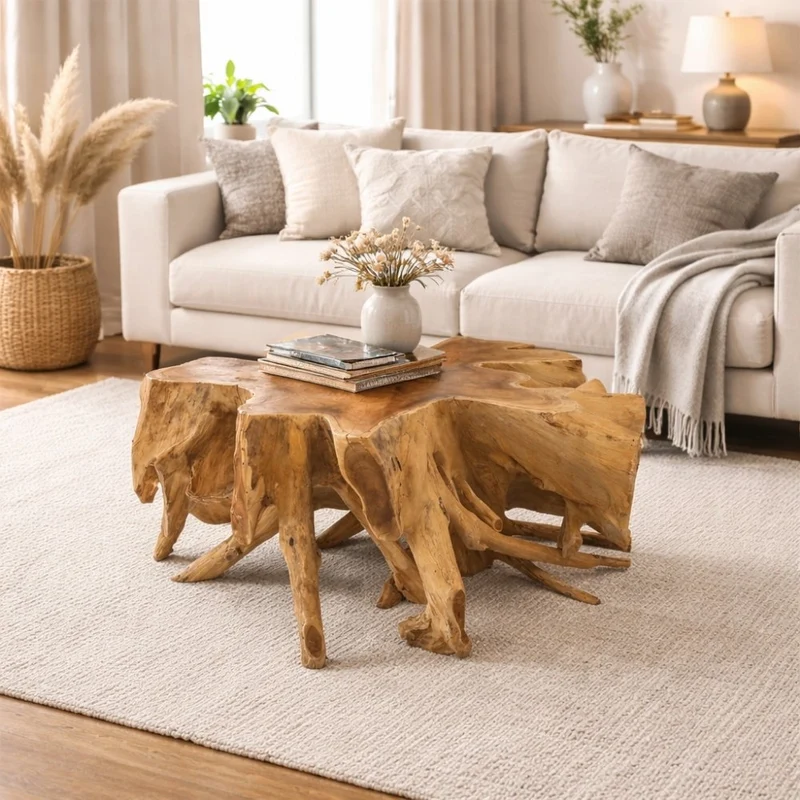 Unikat Teak Couchtisch AKAR Natural ca.80cm Natural Beistelltisch