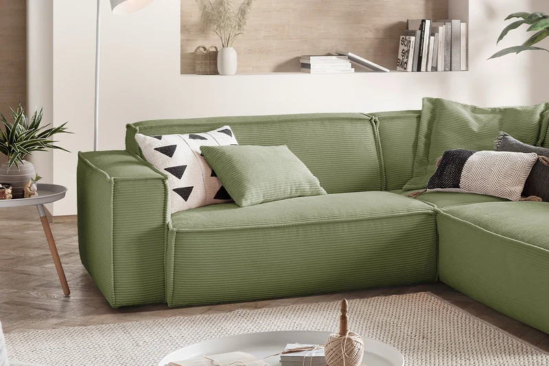 KAWOLA Sofa SAMU Ecksofa Cord olivgrün