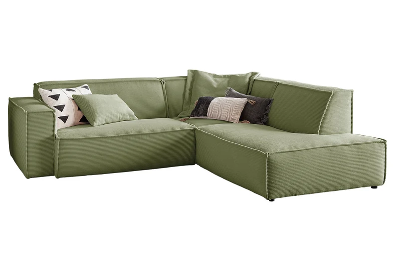 KAWOLA Sofa SAMU Ecksofa Cord olivgrün