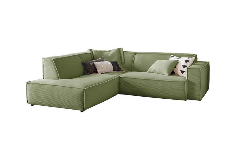 KAWOLA Sofa SAMU Ecksofa Cord olivgrün