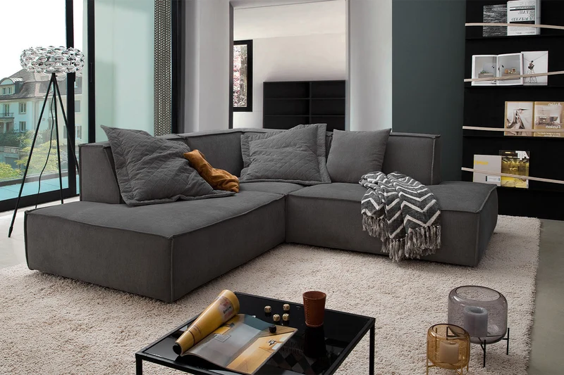 KAWOLA Sofa SAMU Ecksofa Stoff anthrazit