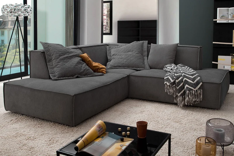 KAWOLA Sofa SAMU Ecksofa Stoff anthrazit