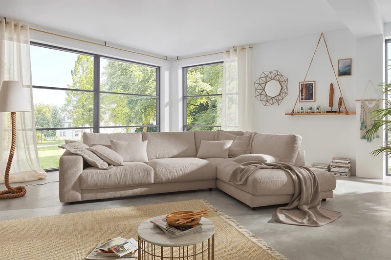 KAWOLA Sofa MADELINE Ecksofa mit Recamiere Cord taupe