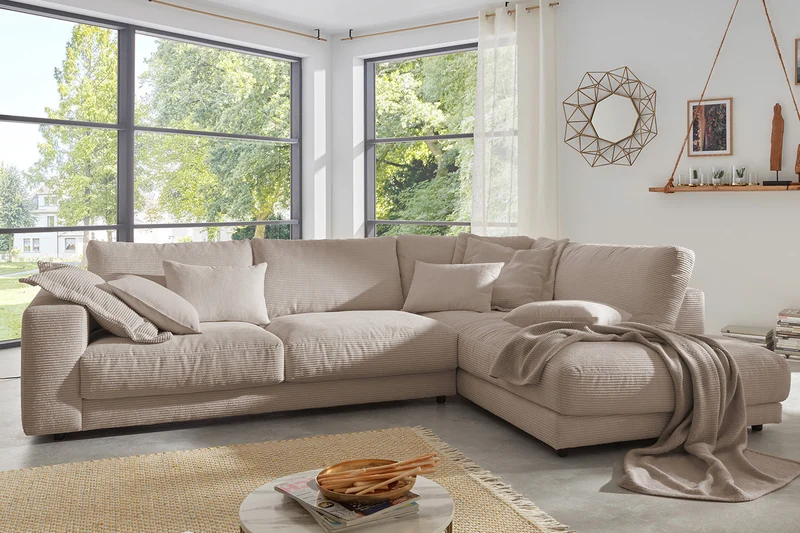 KAWOLA Sofa MADELINE Ecksofa mit Recamiere Cord taupe