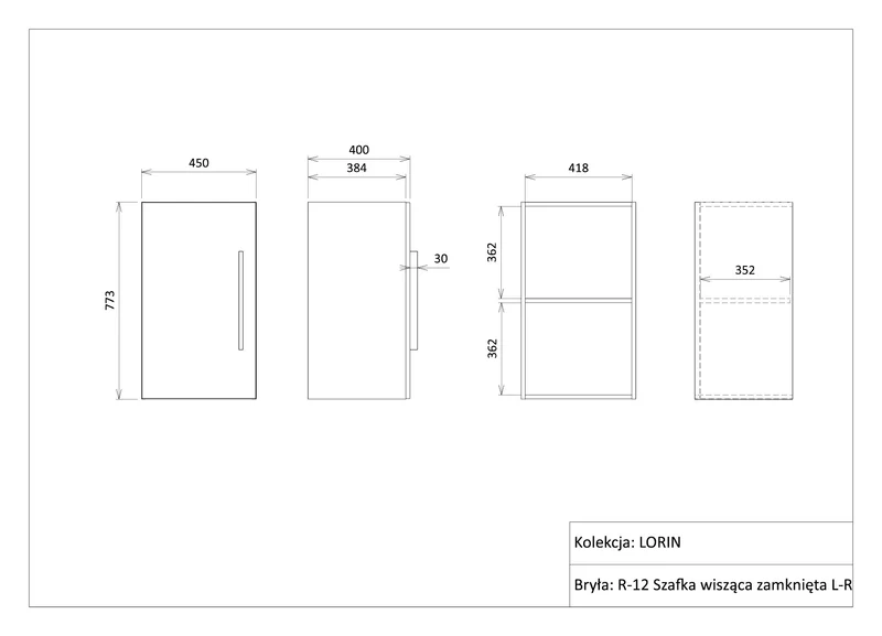 Lorin Hängeschrank 45 cm mit 1 Tür – Kaschmir