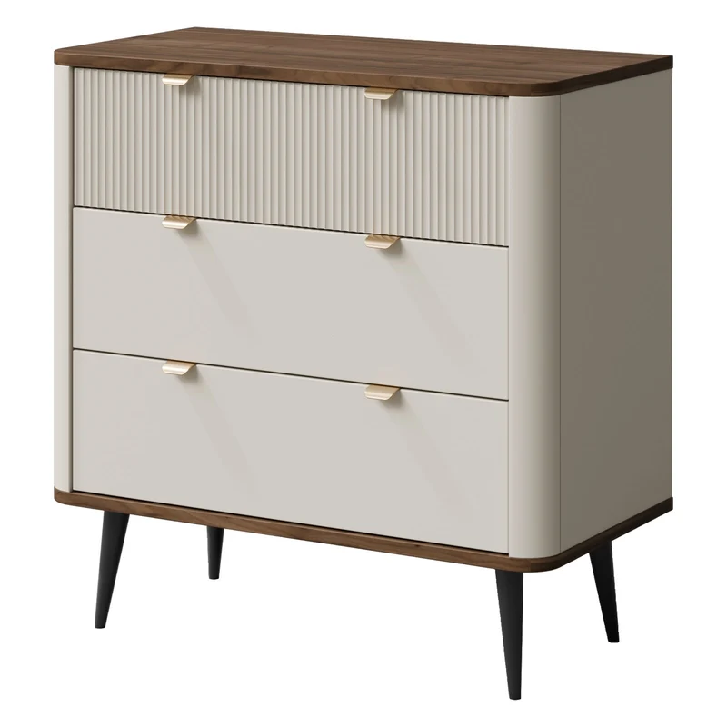 Marly Kommode 90 cm mit 3 Schubladen – Kaschmir / Walnuss