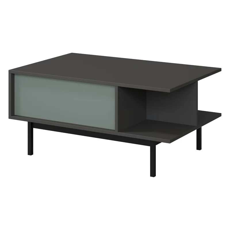 Alsy Couchtisch 93 cm mit Schublade und offenem Fach – Anthrazit / Aloe