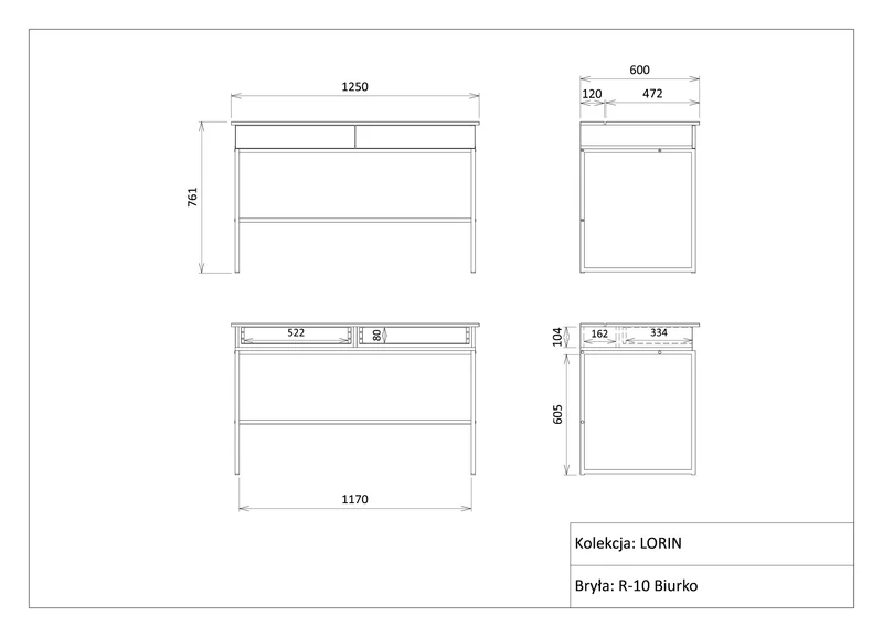 Lorin Schreibtisch 125 cm mit 2 Schubladen – Kaschmir / Frühlingseiche