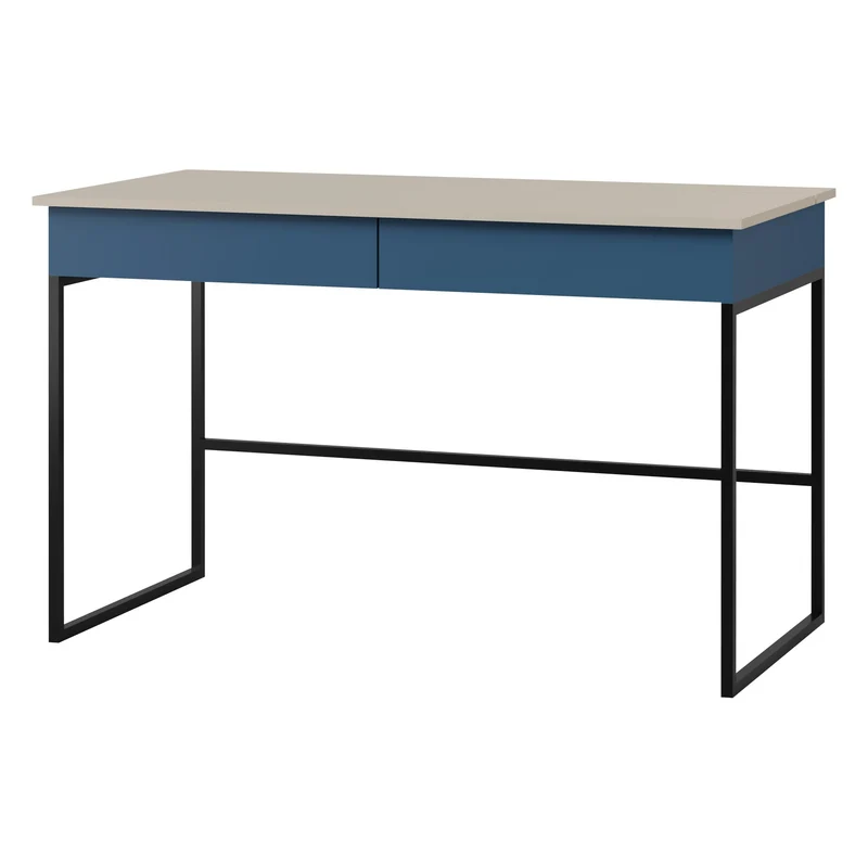 Lorin Schreibtisch 125 cm mit 2 Schubladen – Kaschmir / Meeresblau
