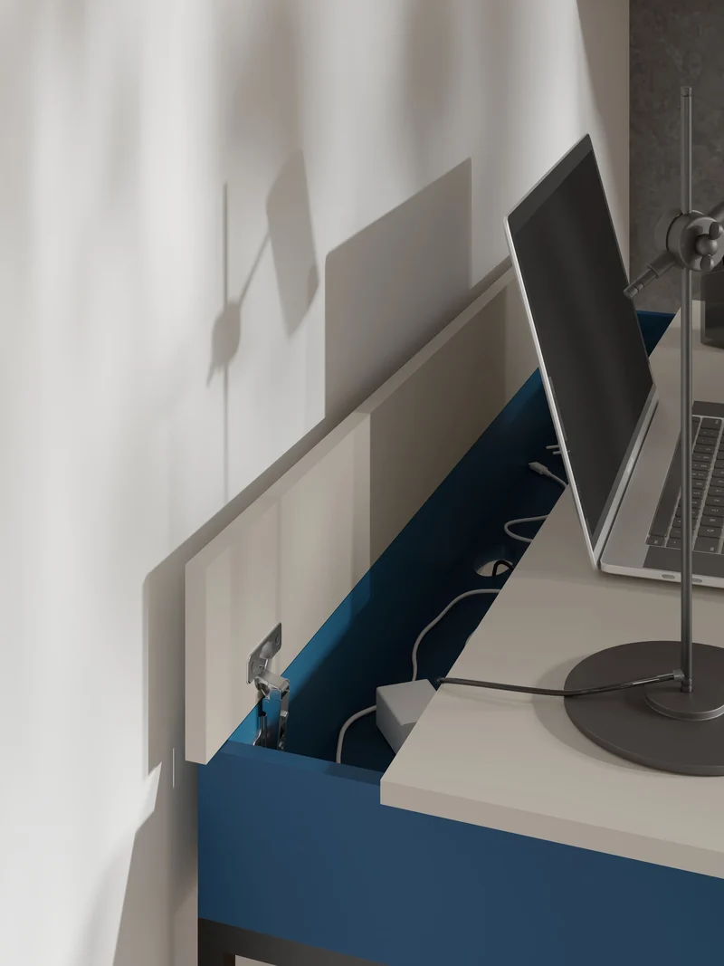 Lorin Schreibtisch 125 cm mit 2 Schubladen – Kaschmir / Meeresblau