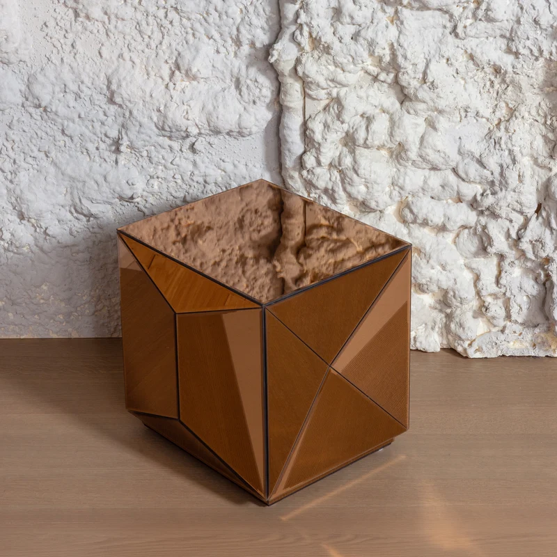 Glintz beistelltisch holz spiegelglas braun