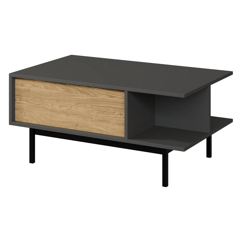 Alsy Couchtisch 93 cm mit Schublade und offenem Fach – Anthrazit / Eiche geölt