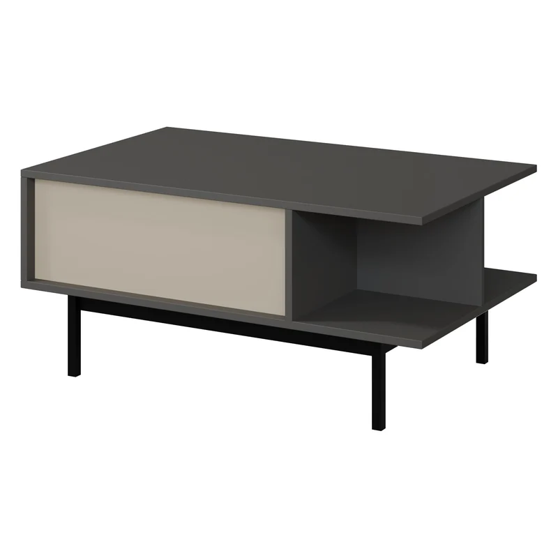 Alsy Couchtisch 93 cm mit Schublade und offenem Fach – Anthrazit / Hellbeige