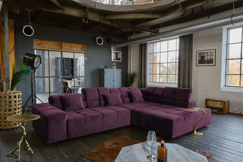 KAWOLA Sofa NEVADA Ecksofa Velvet purple