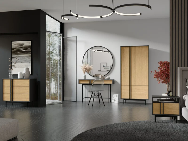 Alsy Sideboard 163 cm mit 4 Türen – Anthrazit / Eiche geölt
