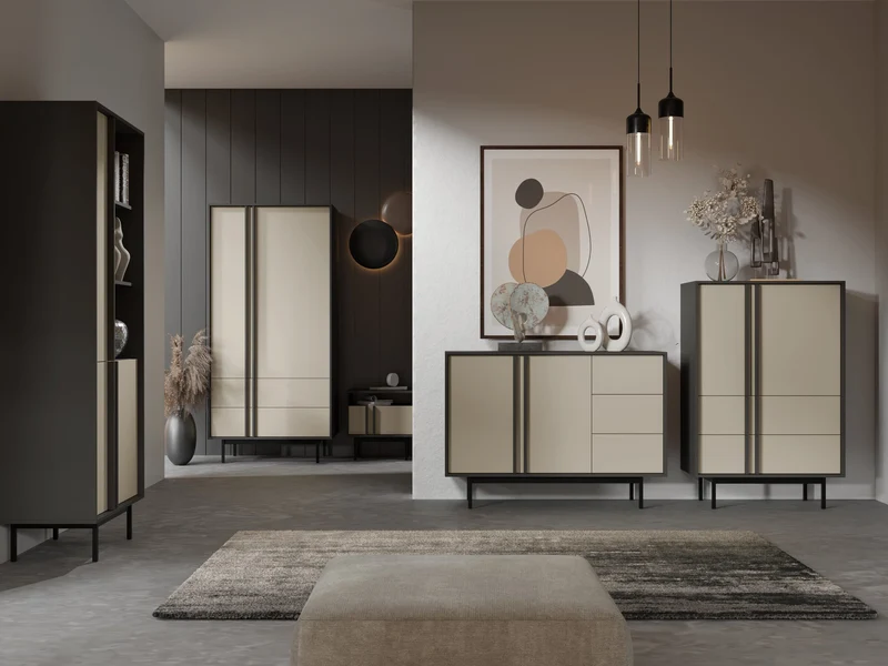 Alsy Sideboard 163 cm mit 4 Türen – Anthrazit / Hellbeige