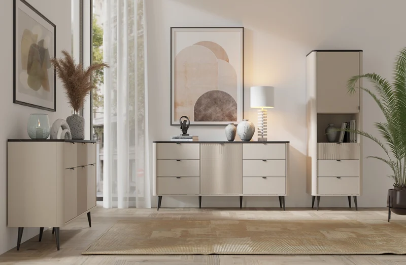 Marly Sideboard 160 cm mit 3 Türen – Kaschmir / Grauer Stein