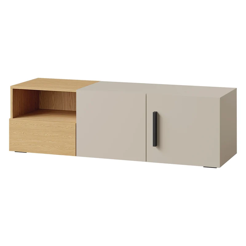 Lorin TV-Möbel 135 cm mit 2 Türen, 1 Schublade und offenem Fach – Kaschmir / Frühlingseiche