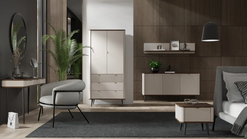 Marly Sideboard 160 cm mit 3 Türen – Kaschmir / Walnuss
