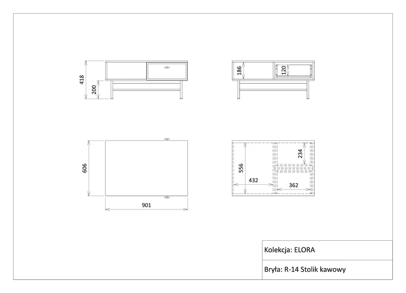 Elora Couchtisch 90 cm mit Schublade und offenem Fach – Frühlingseiche / Macadamia