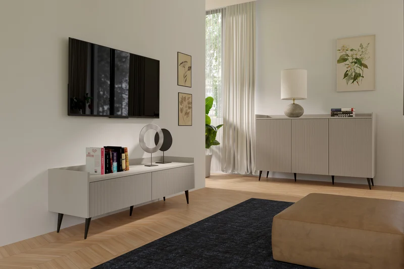 Ademo Couchtisch 100 cm mit Klappe und offenem Fach – Kaschmir