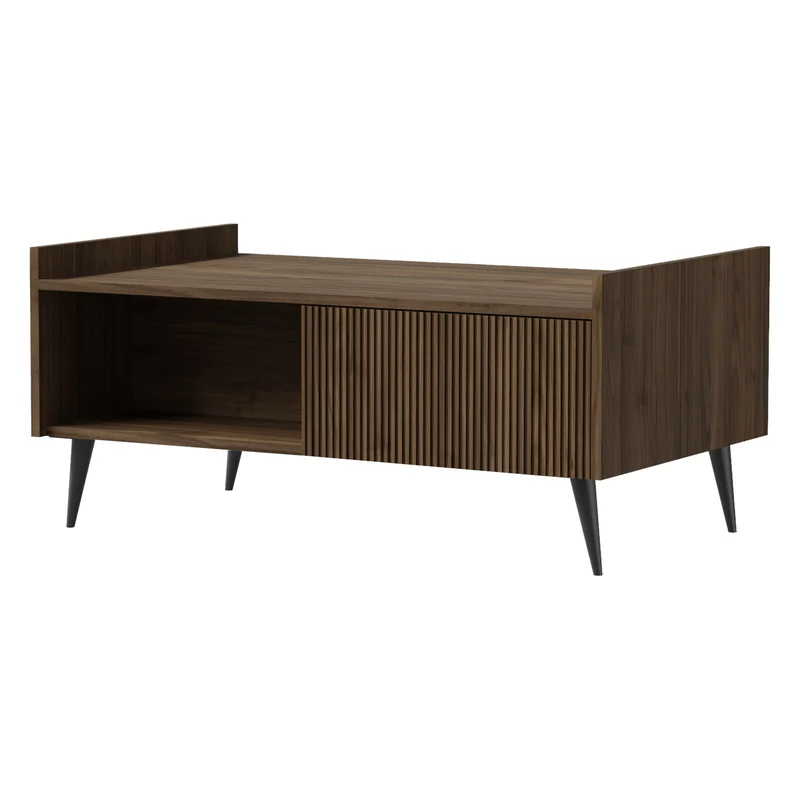 Ademo Couchtisch 100 cm mit Klappe und offenem Fach – Walnuss