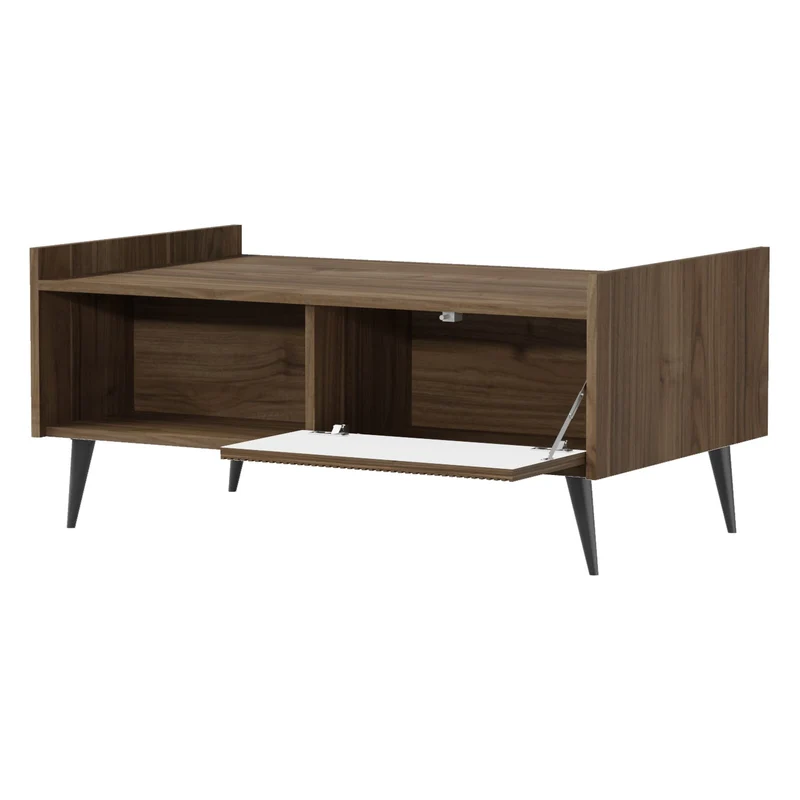 Ademo Couchtisch 100 cm mit Klappe und offenem Fach – Walnuss